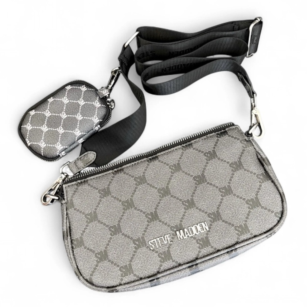 Steve Madden Black and Gray Crossbody with Logo Design
